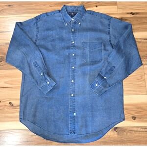 Vintage Polo Ralph Lauren 100% Linen Shirt Mens Blue Sz L Button Up Long Sleeve